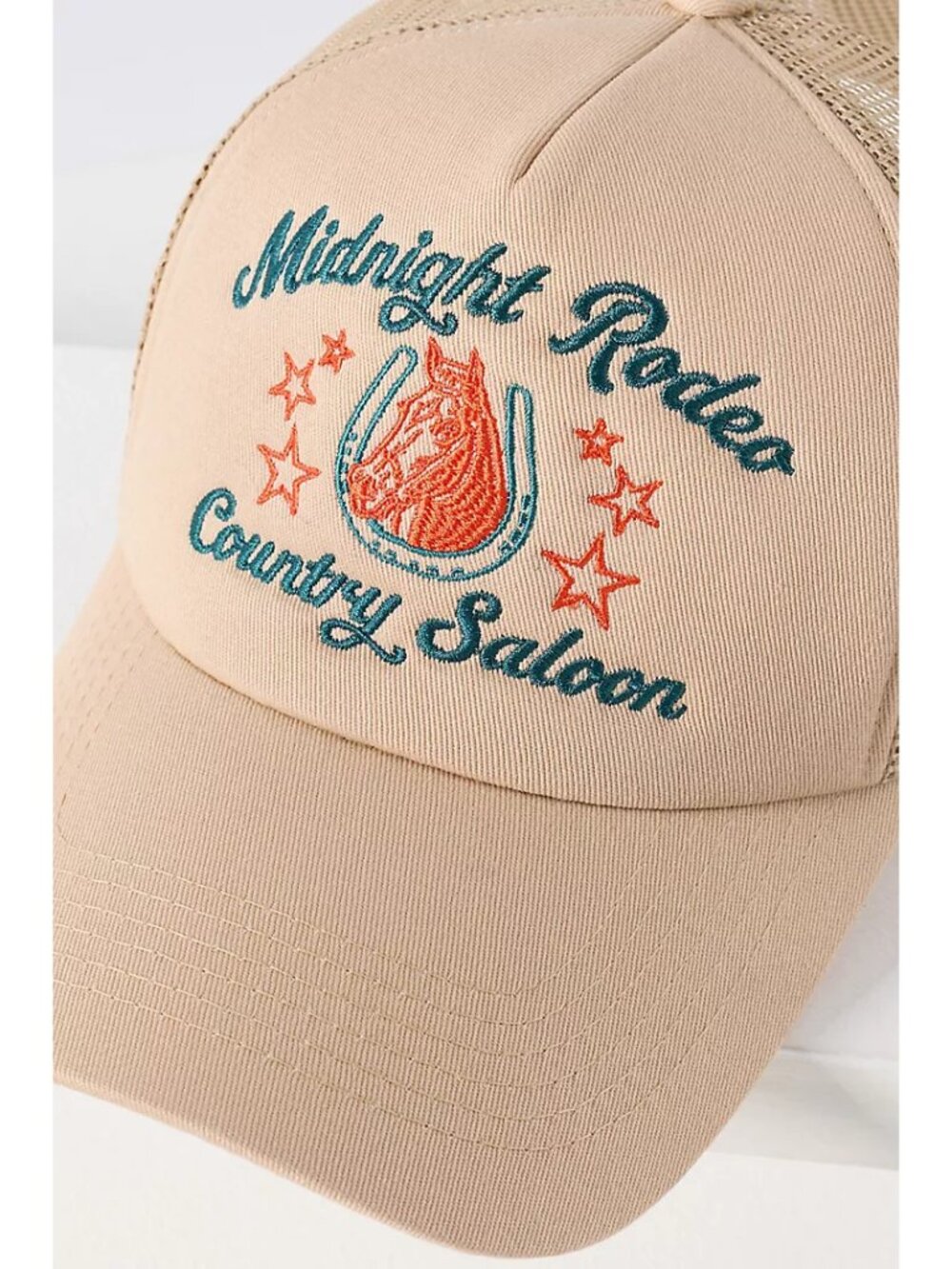 Anthropologie Worn/West Trucker Hat Midnight Rodeo Tan NWT Western Country